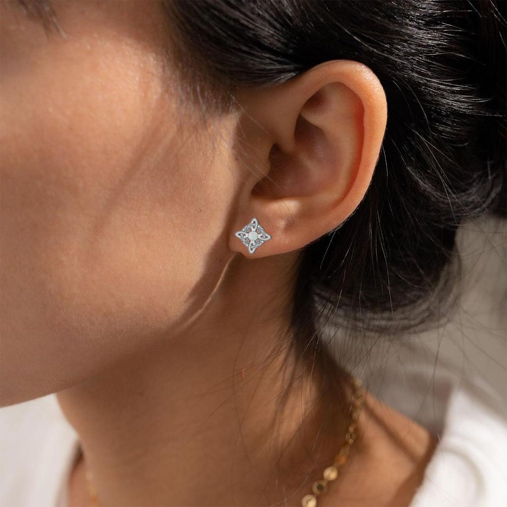 Natural Opal Stone Witches Knot Stud Earrings  Thai Silver Protection Amulet Earrings Jewelry for Women