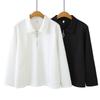 2026 Spring Plus Size Women's Long Sleeve Half Zip Lapel Top Casual Cotton T-shirt
