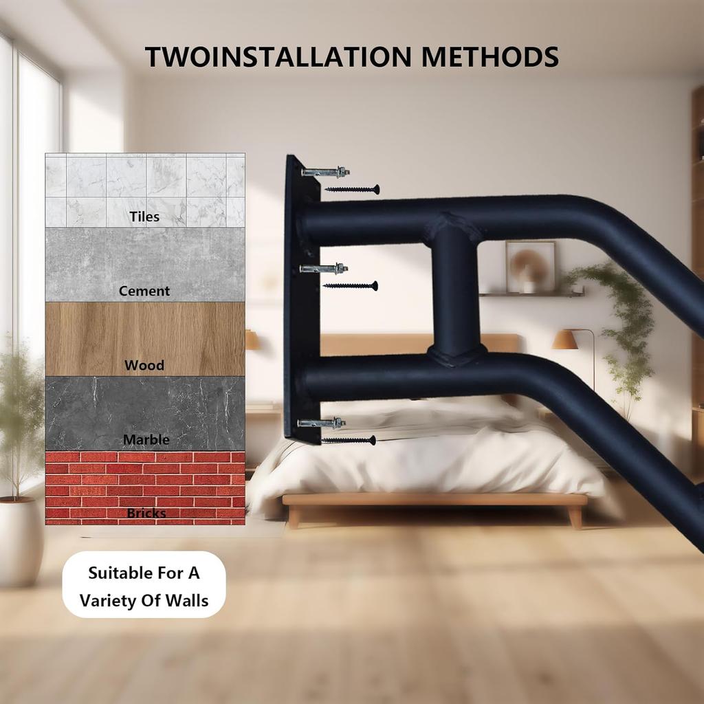 Handrails for Outdoor Steps, 21" Wall Mounted Railings for 1-3 Steps, Stair Railing Safety Grab Bar with 2 Anti-Skid Crossbar for Garage, Porch,