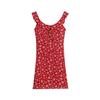 French retro red floral small flying sleeve dress for women's summer slim and thin seaside vacation style sexy short dress