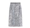 Dazzling Silver Sequin High-Waist Midi Skirt for Women - Autumn Fashion