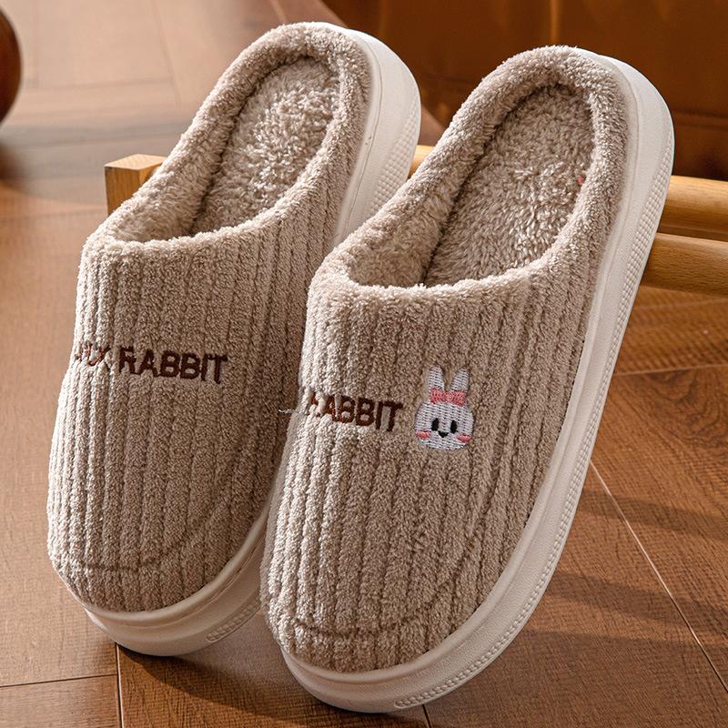

Модные домашние хлопковые тапочки с толстой подошвой и пушистым мехом, осенне-зимний плюш из овечьей шерсти для тепла 40-41