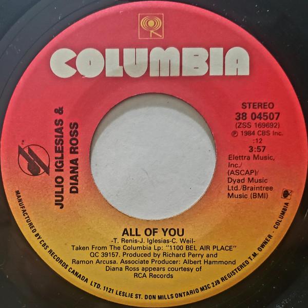 

7inch Record JULIO IGLESIAS & DIANA ROSS / JULIO - All Of You / The Last Time 3804507 Columbia 1984 Canada Rock Used