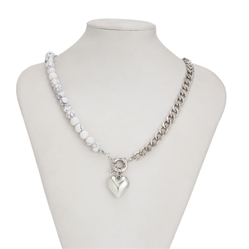Retro Layer Earrings and Necklace With Bohemian Heart Pendant Pearls Choker And Cuban Chain Jewelry For Women Girls
