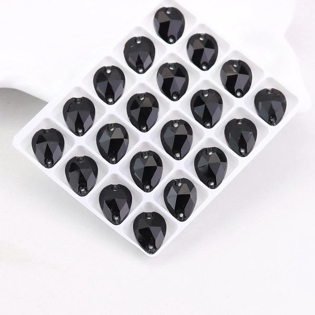 Black Flat Buckle Double Hole Hand-Sewn Crystal Glass DIY Accessories