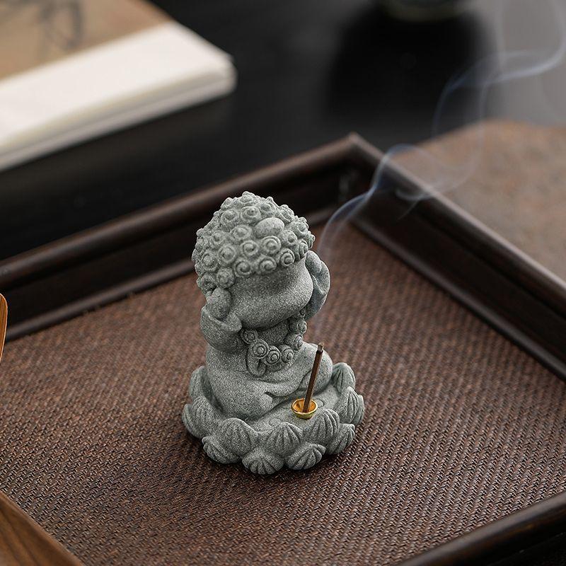 Four Not Small Buddha Incense Insert Tea Pets Household Zen Desktop Chinese Blue Sand Stone Ornament Living Room Indoor Seat