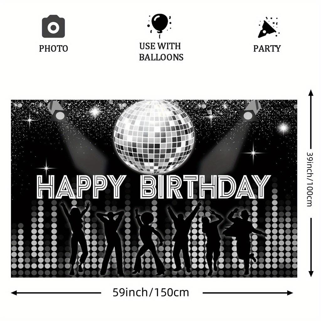 Linterna de Baile Disco Negra 4D Bola Láser Plateada Fondo de Feliz Cumpleaños Día de la Mujer Vuelta a los 90 Suministros Decorativos Retro