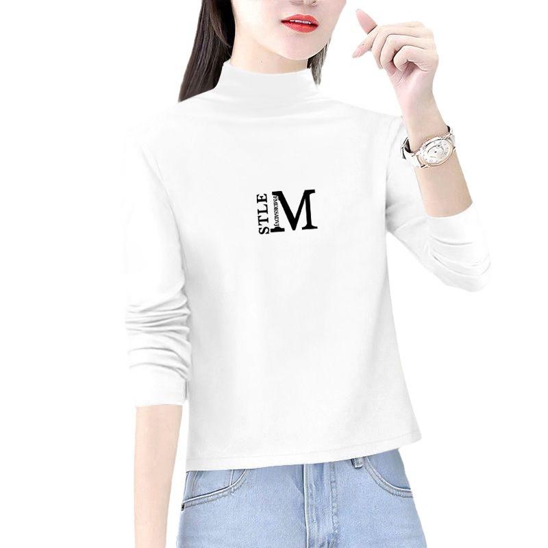 Women's 2024 Velvet Base Shirt: Long-Sleeve, Half-High Neck Top for Spring & Autumn, Trendy and Stylish.