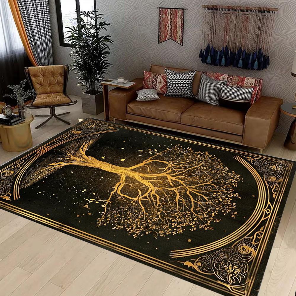 Luxurious Life Tree Pattern Area Rug Vintage Retro Style Leaf Root Design Home Decor Soft Mat Non-slip Carpet for Living Room