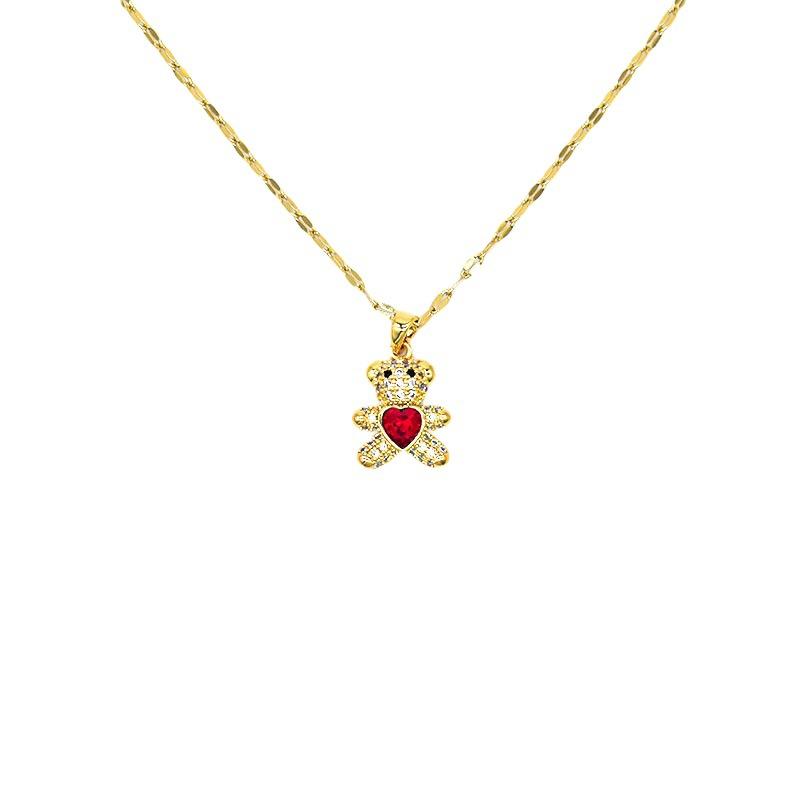 Red Heart Bear Necklace Female High-End Simple Personalized Collarbone Chain