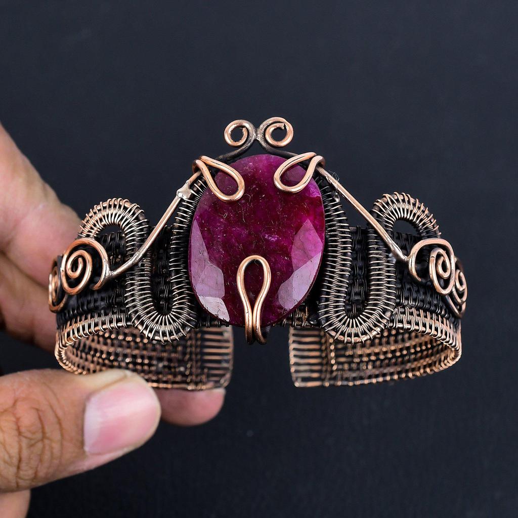 Ruby Bangle Gemstone Jewelry, 999 Copper Wire Wrapped Handmade Bangle, Latest Design Cuff Jewelry