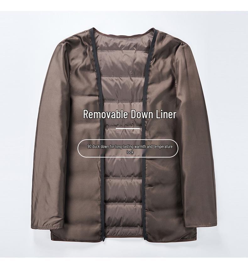 Men's Winter Woolen Overcoat with Detachable Down Liner, Double-Faced Wool, Regular Lapel for Middle-Aged Men.