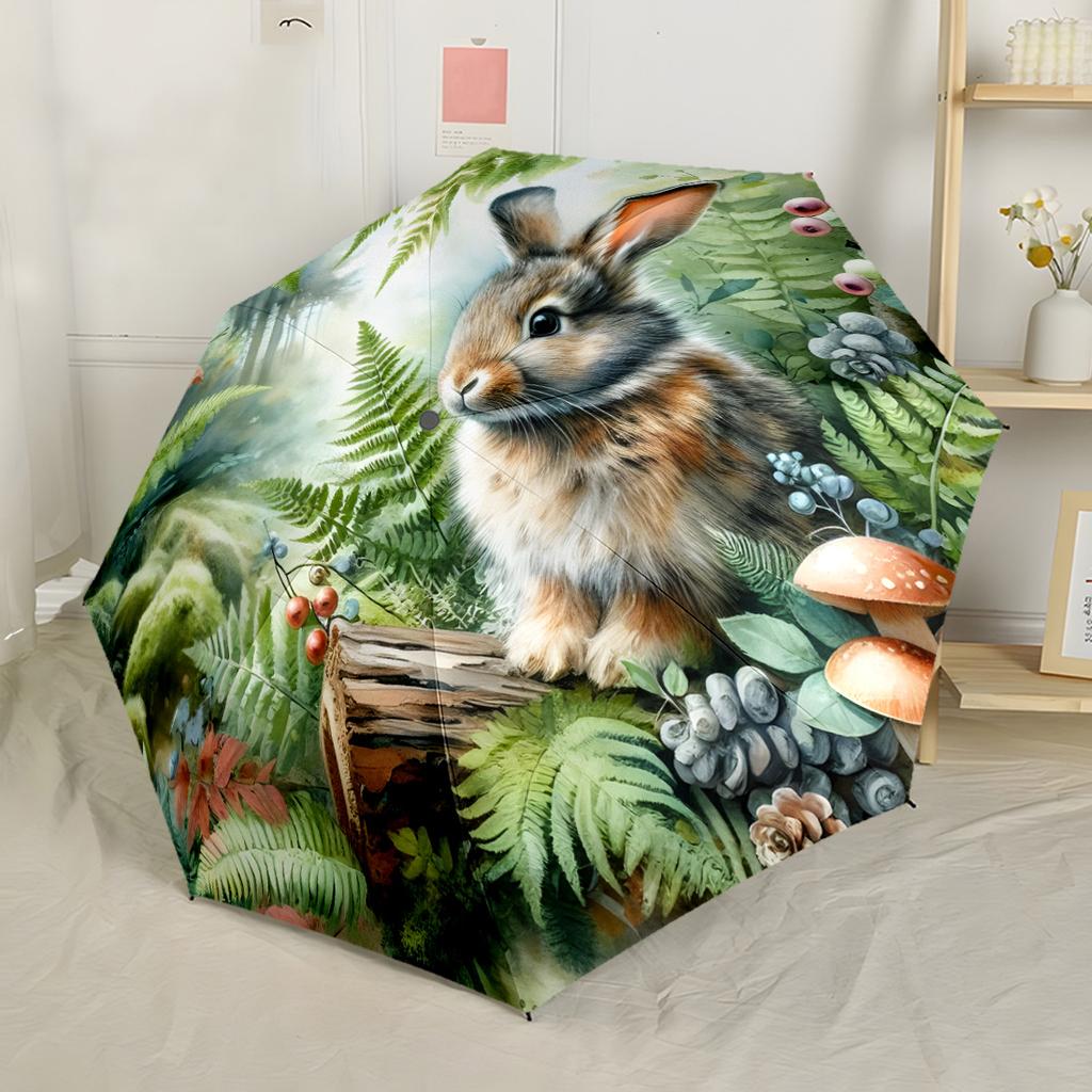 Spring Bunny With Eggs Outdoor Automatic Umbrella Retractable Design with 8-Rib Durability Lightweight All-Season Umbrella for Travel