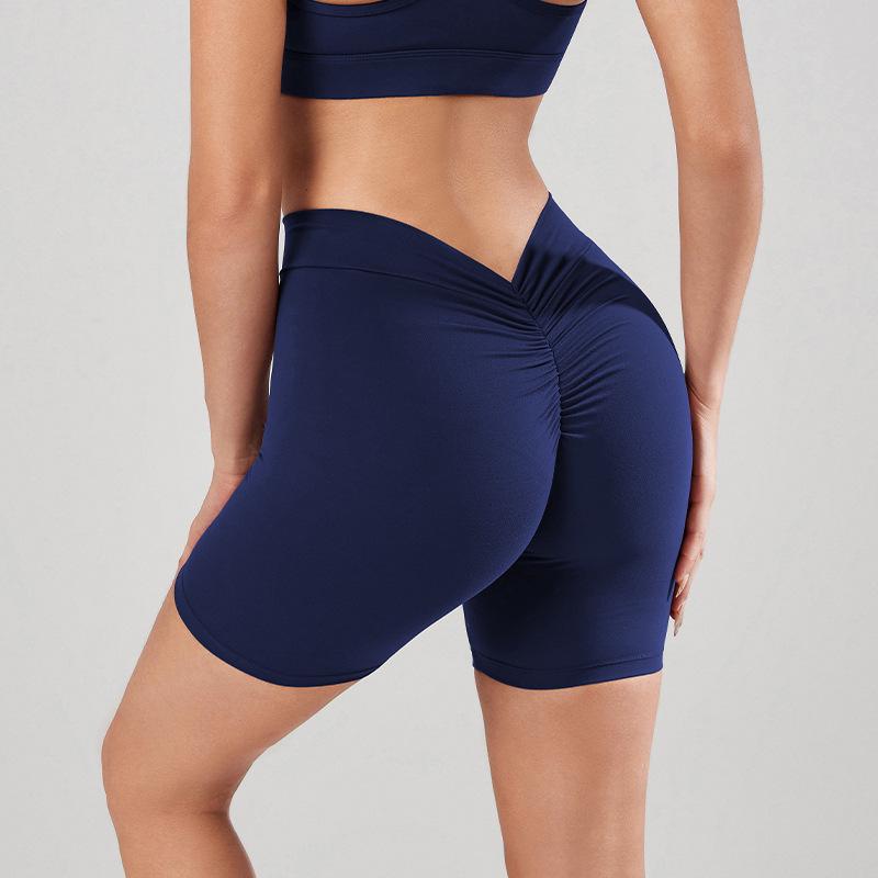 

Женские быстросохнущие шорты для йоги с высокой эластичностью и V-образным поясом - Подчеркивающие ягодицы, стройнящие и подтягивающие бедра Medium темно-синий
