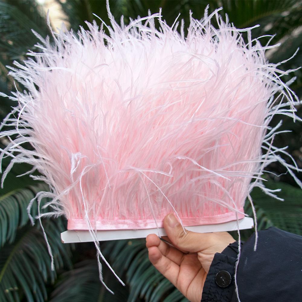 1M Natural Ostrich Feathers Trim White Clothing Sewing Ribbon 8-10cm Feather Fringe for Wedding Party Decoration Crafts Plumes