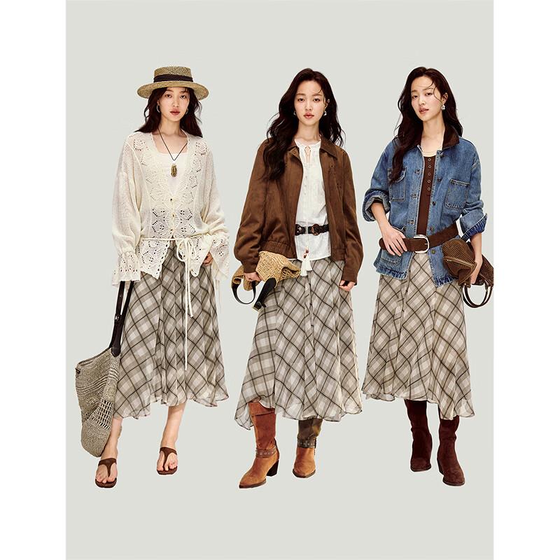 INMAN Irregular Retro Plaid Maxi Skirt