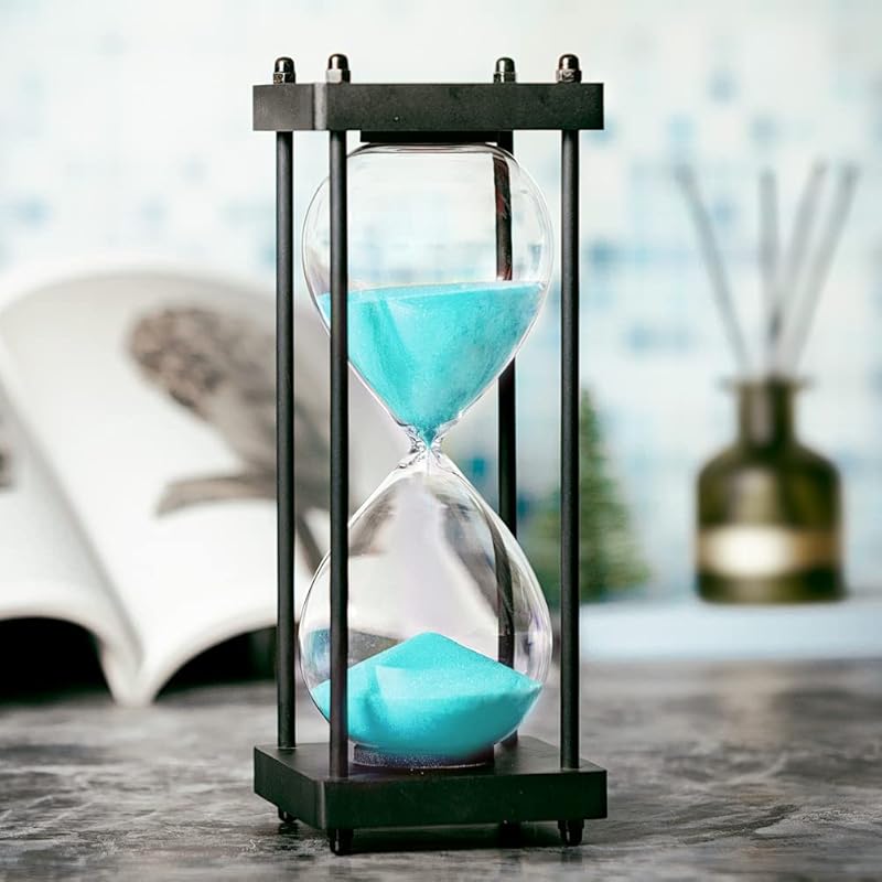 Hourglass Timer 60 Minute, Black Wooden Frame Decorative Sand Timer (Black Sand, Large Size)