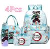 4-teiliges Set mit aufgedrucktem Demon Slayer-Cartoon-Rucksack, Handtasche, Federmäppchen und 750-ml-Trinkflasche für Teenager (Jungen und Mädchen) – große Kapazität, wasserdichter Schulrucksack