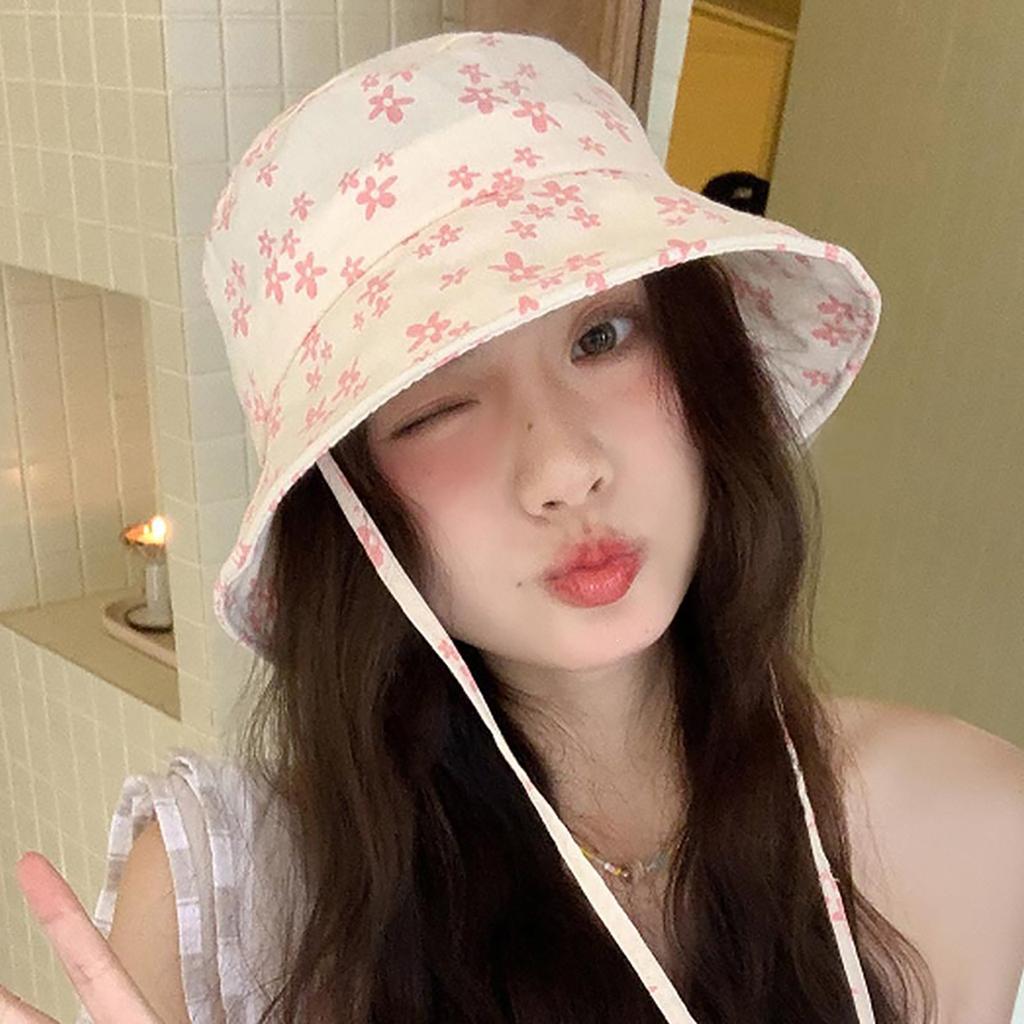 Floral Print Bucket Hats for Women Summer Wide-Brimmed Fisherman Hat Outdoor Travel Ladies Sun Protection Basin Cap