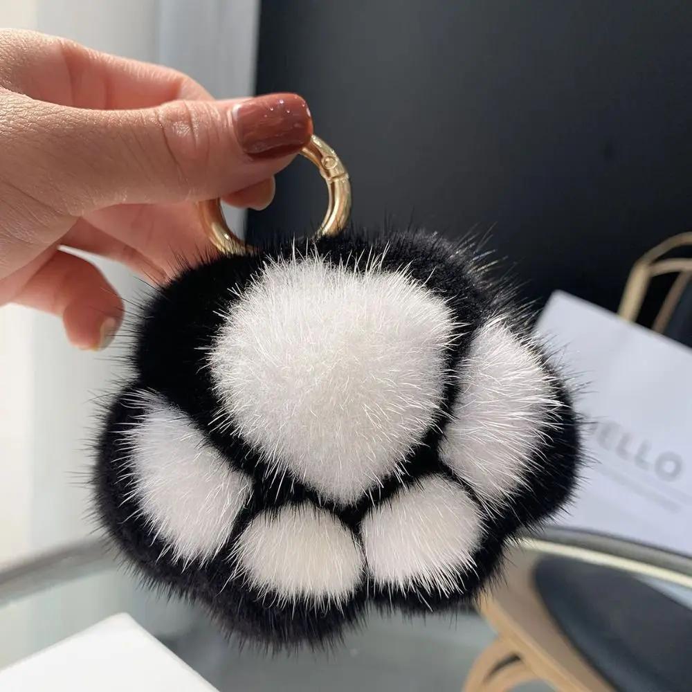 Charm Couple Keychain Fluffy Faux Fur Keychain Cat Paw Pendant Keychain Backpack Car Key Pendant Soft Plush Toy Key Ring