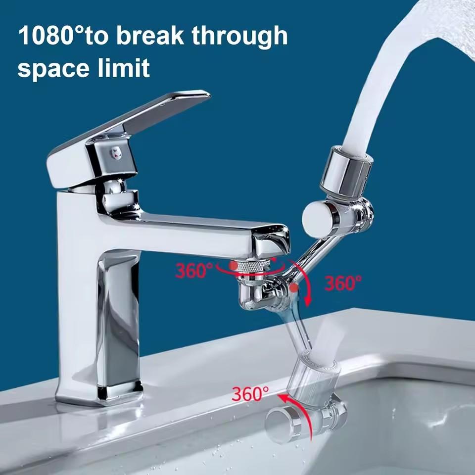 Metal 1080° Rotation Faucet Extender with Filter Tap Aerator Universal 2 Modes Splash Basin Swivel Robotic Arm Faucets Extender