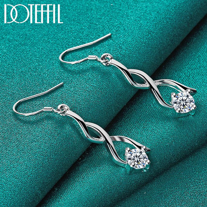 925 Sterling Silver Zircon Geometry Drop Earring for Woman Lady Wedding Engagement Party Fashion Jewelry