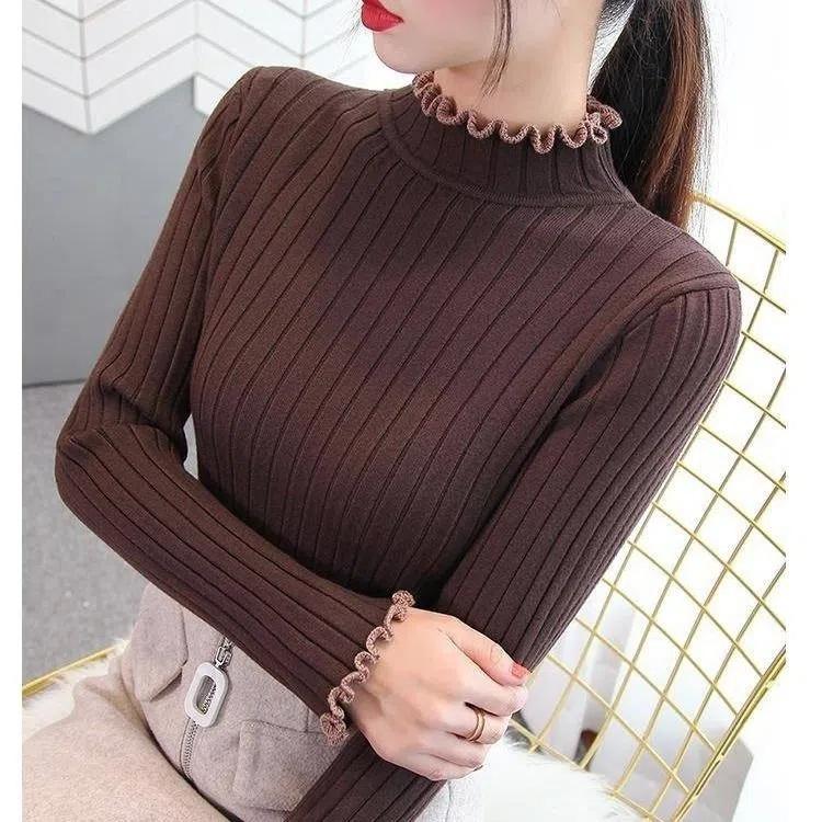 Maglioni Autunno Inverno Ispessiti a Mezza Scollatura Donna Slim Lavorati a Maglia Maglie di Base Donna Taglie Grandi Maglioni Casual