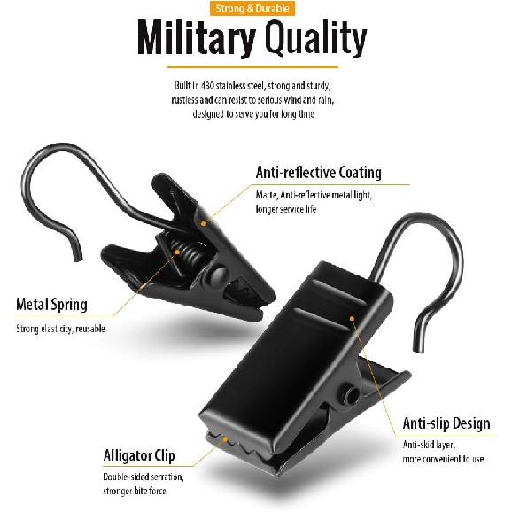 Teenitor 100 Pack Small Curtain Clips Curtain Hooks for Outdoor String Lights, Stainless Steel Clips for Hanging Curtain Hooks for Drapes, Black