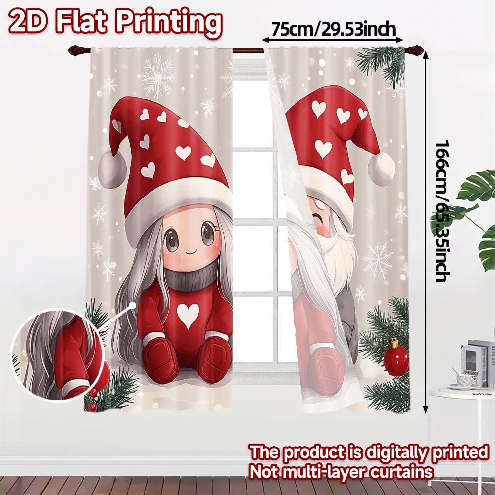 2pcs,Curtains Cute Santa Couple Christmas Hearts (2) Popular Light Filtering Curtains Prints Light Filtering Curtains