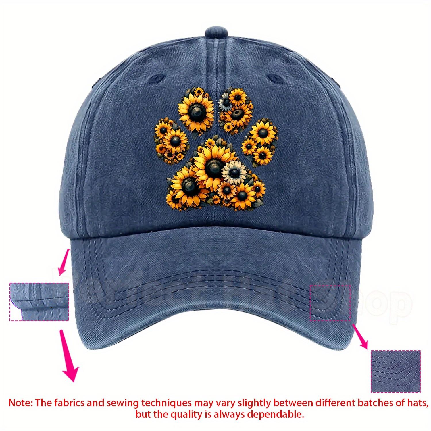 

Sunflower Paw Print Baseball Cap Unisex Polyester Adjustable Outdoor Summer Hat One Size синий