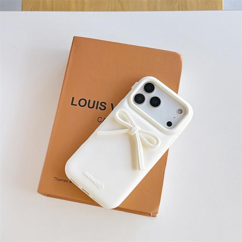 Silicone Stereo Bow With Love Lanyard Mobile Phone Case for Iphone 17/16/15 Pro Max Anti-Fall Protective Cover for Apple14 13 12