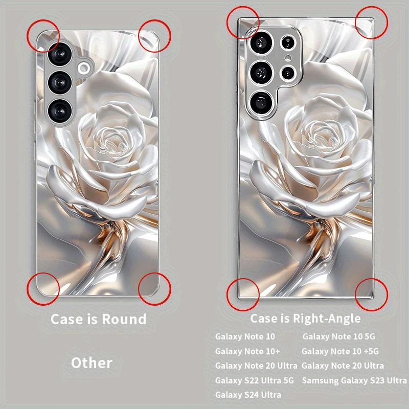 White petal metallic paint glass phone case suitable for Samsung Galaxy S26 S25 S24 S23 S22 S21 S20 FE/Ultra/Plus shockproof