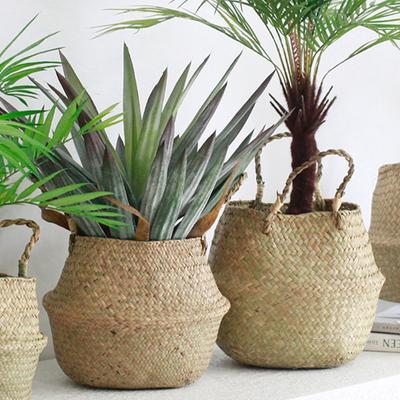 Wicker Basket Toy Organizer Folding Rattan Seagrass Storage Laundry Woven Basket Plant Flower Pot Seaweed  Dirty Clothes Storage