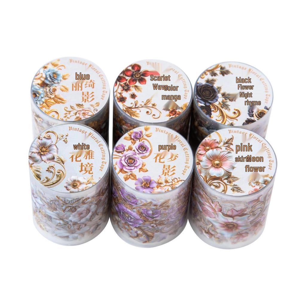 Baroque Floral Die-Cut PET Tape: Retro Journal Sticker Series