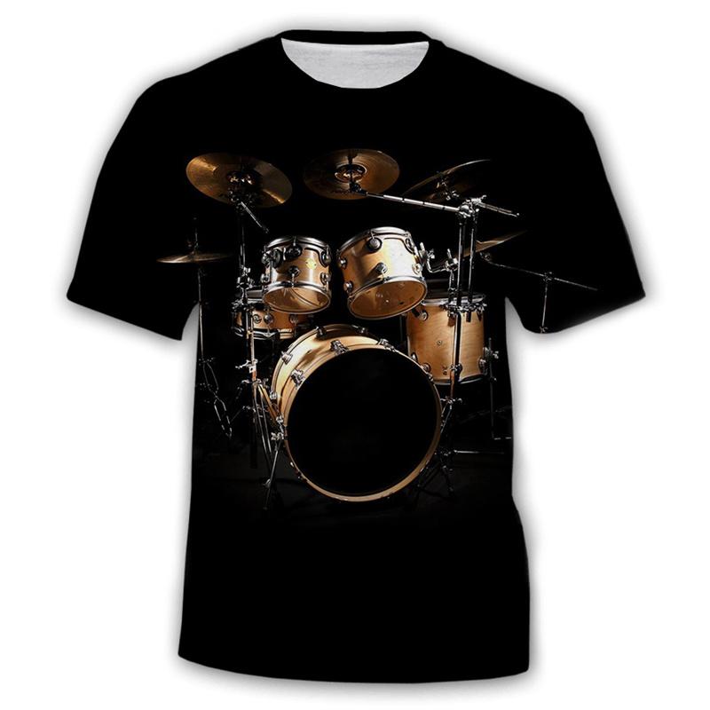 

Футболка с барабаном и 3D-печатью для мужчин, узор с музыкальными инструментами, футболки с короткими рукавами, модные летние свободные уличные футболки в стиле хип-хоп 4XL