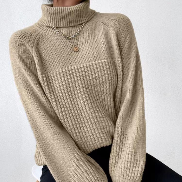 2025 Herbst/Winter Damen Einfacher Pullover mit Umlegekragen, Raglanärmeln und Strick