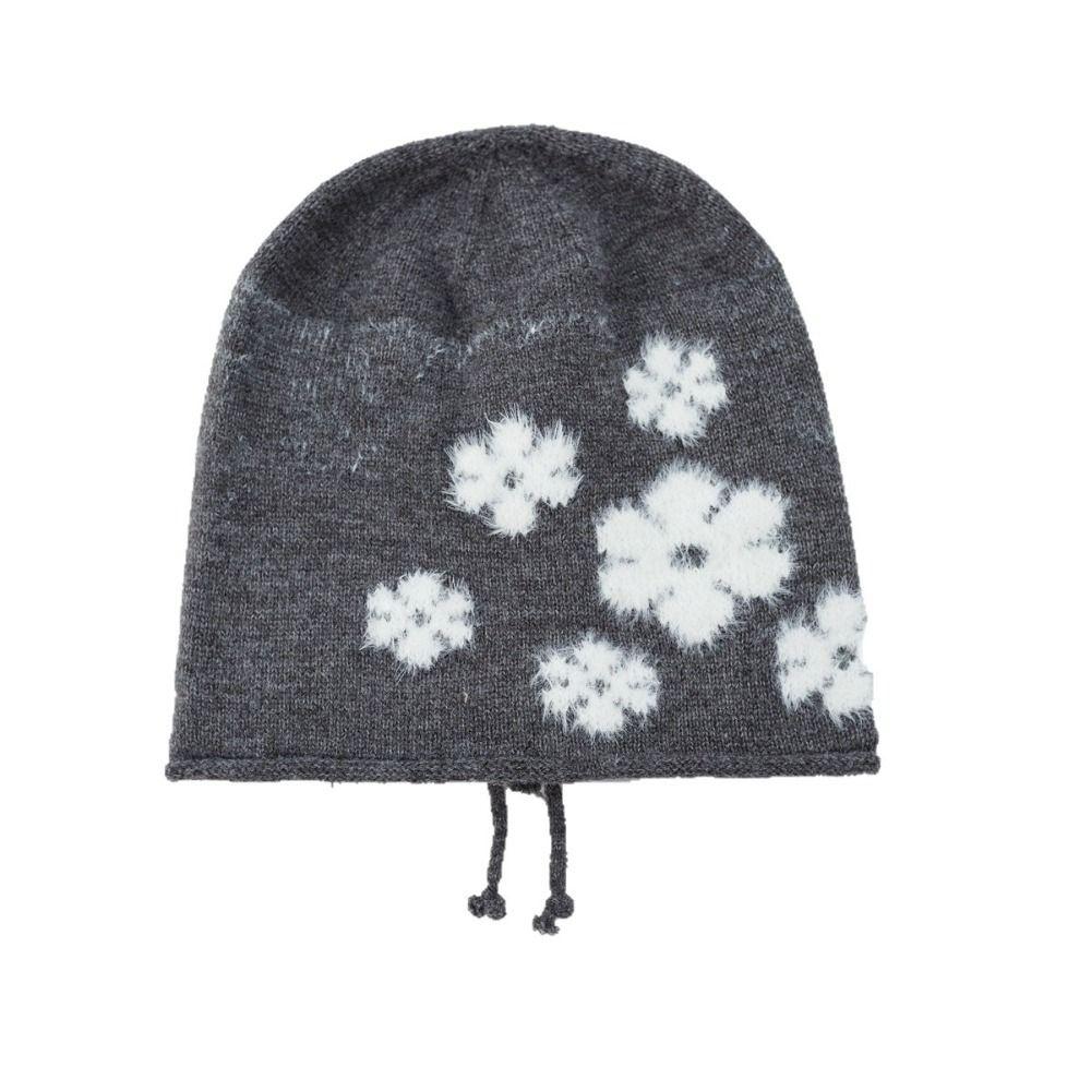 Polyester Slouchy Beanie Hat Floral Jacquard Knit Cozy Skull Cap Fuzzy Knitted Beanie  For Women