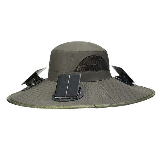Solar Fan Bucket Hat Adjustable Wide Brim Sun Hat with Built-in Solar Panel Cooling Fan Hiking Fishing UV Protection Hat
