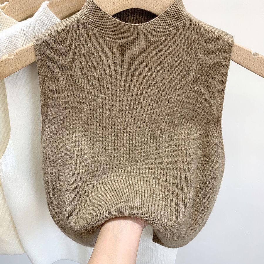 Chic Summer Knitted Sleeveless Vest: Women's Half-High Collar Camisole - Ideal for Inner or Outer Wear.
