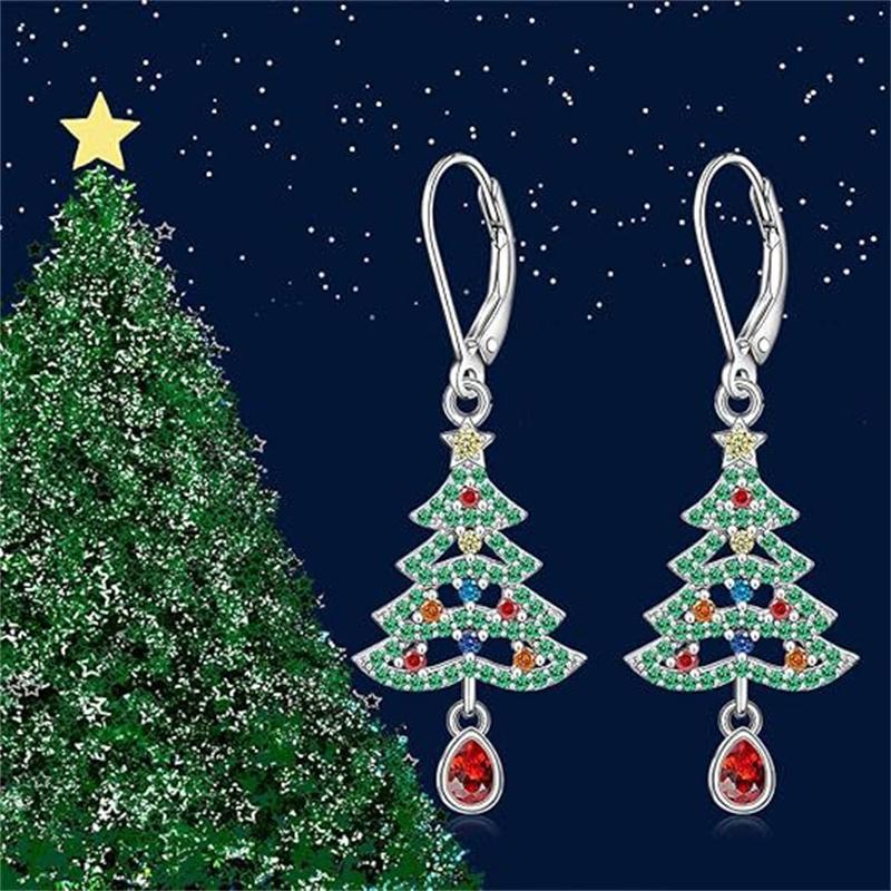 New Delicate Full Rhinestone Christmas Tree Hoop Earrings for Women Exquisite Crystal Water Drop Earrings New Year Party Jewelry