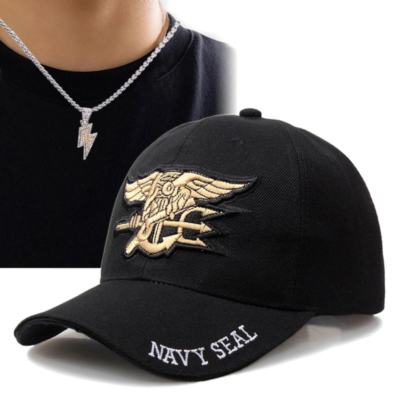 

Бейсболка Navy SEAL, комплект из 2-х мужских бейсболок, ожерелье для активного отдыха, спорта, молнии, ожерелье, козырек от солнца чёрный