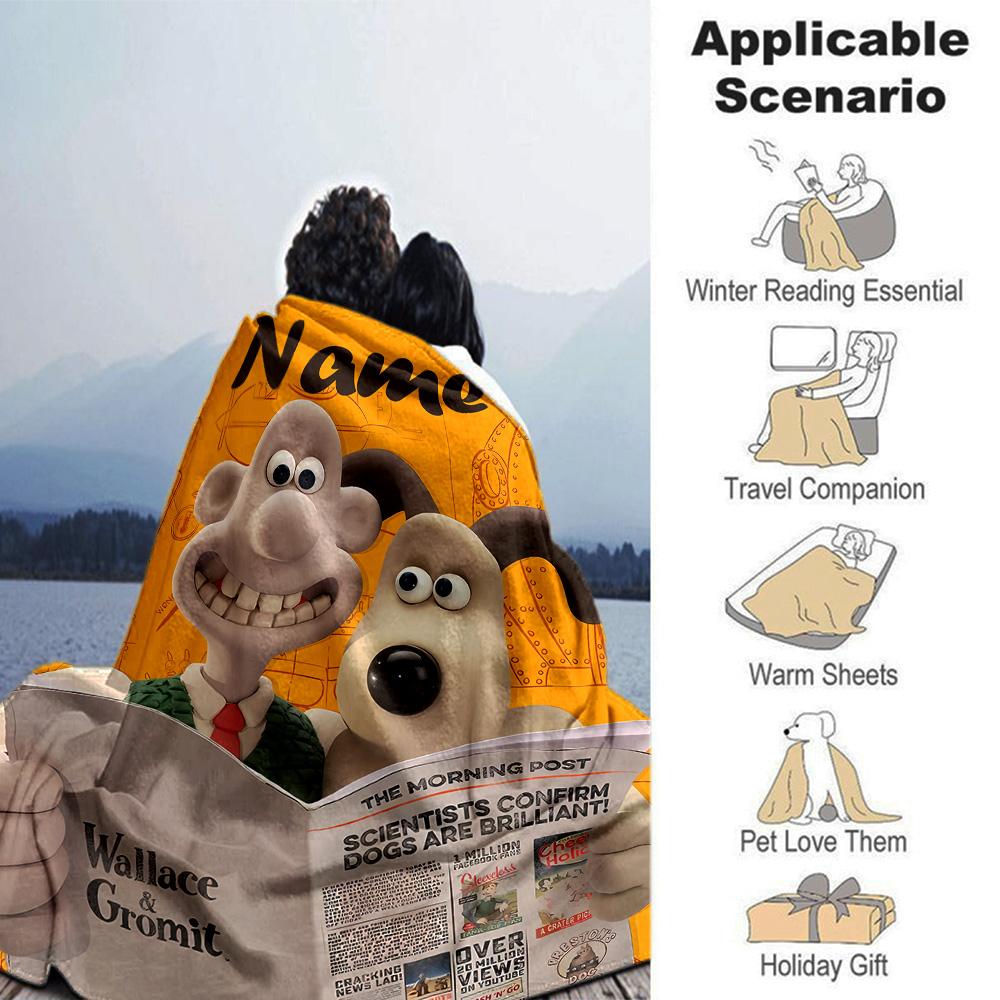 Personalisierbare Decke mit Namen Personality Wallace und Gromit, Weich & Warm, für Sofa, Büro, Bett, Reise, Mittagspause, Geschenk, Geeignet für Alle Jahreszeiten