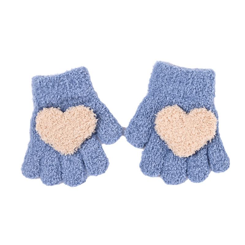 Winter Solid Color Childrens Love Gloves Warm and Cold Resistant All Finger Thick Boys and Girls Hand Warmer Thicken Glove