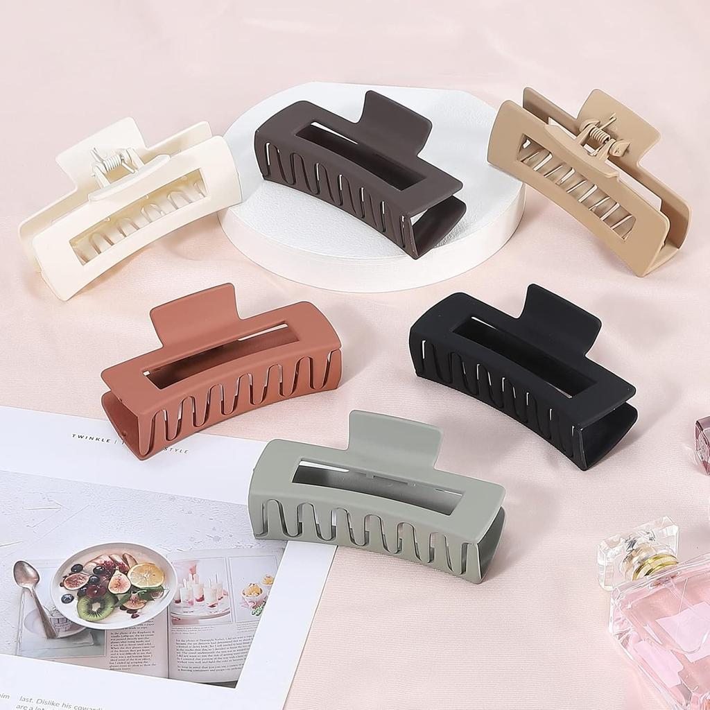 4 Inch Big Hair Claw Clips 6 Pcs for Thick Hair Square Hair Clips for Women Rectangle Nonslip Acrylic Banana Jaw