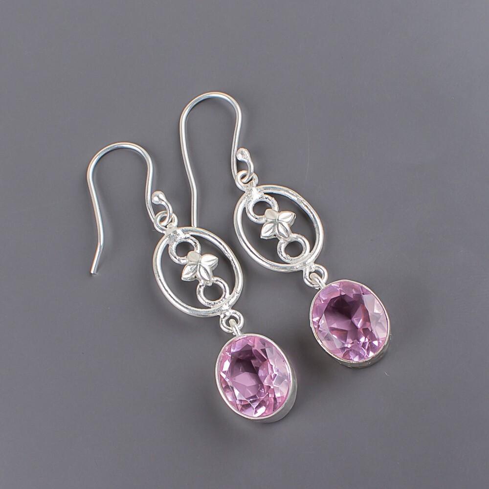Morganite Gemstone 925 Sterling Silver Jewelry Handmade Dangle Earrings 2.00" EE-17-11