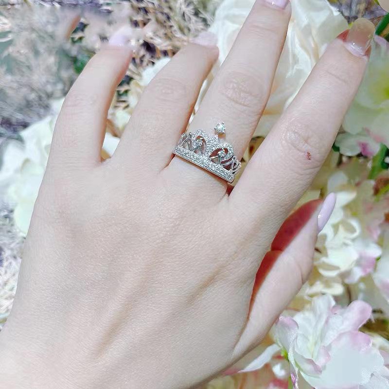 Elegant Women s Open-Crown Ring with Micro-Set Zircon Adjustable