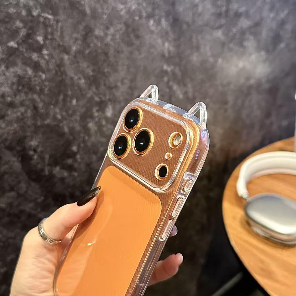 Cat's Ears Transparent Shockproof Phone Case for Iphone 17 Air 16 Pro Max 15 Plus 14 Pro 13 12 11 Xr X Xs Max 7 8 Se 2022 2020 Minimalist Soft Cover