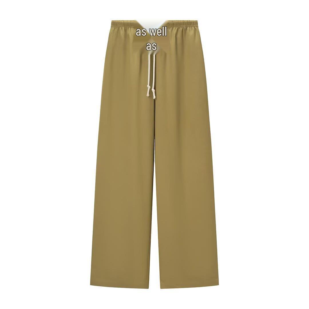 Women s High Waist Elastic Straight Leg Drape Pants with Drawstring Small (S)