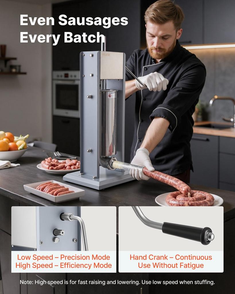 Manual Sausage Stuffer, 11 LBS / 5 L Vertical Meat Stuffer, Heavy Duty Sausage Casing Meat Stuffing Machine, Dual-Speed Stainless Steel Filler with 5