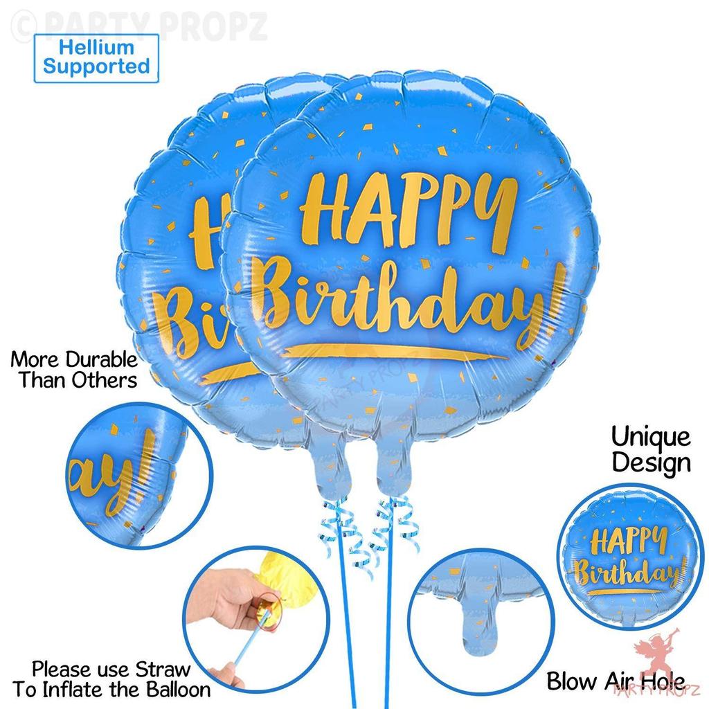 Foil Happy Birthday Printed Balloons Combo Set for Boys Birthday decoration/Birthday Supplies for Boys - 7 Pieces - Blue